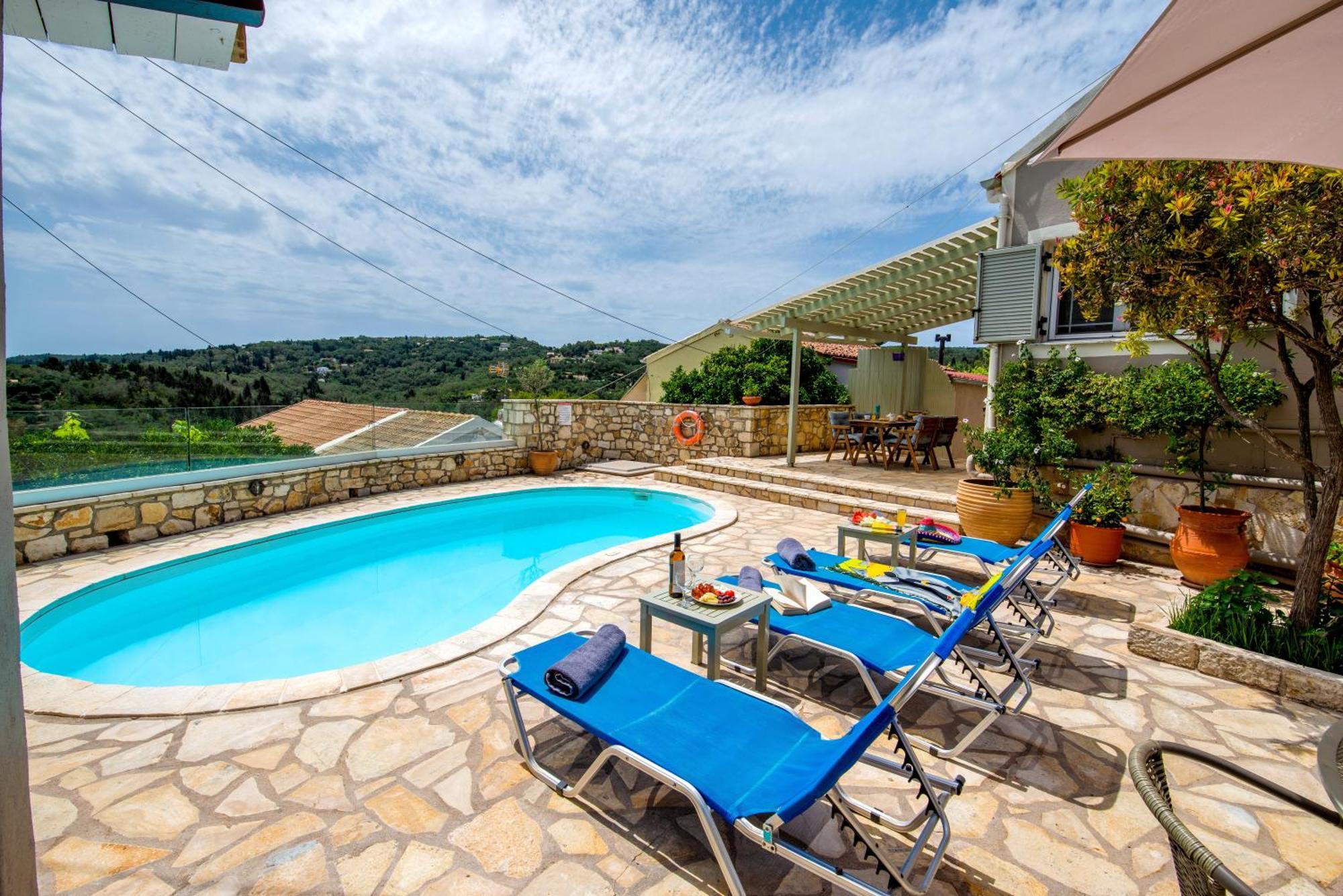 Loggos Seaview Cottage With Private Pool By Konnect Longós Eksteriør billede