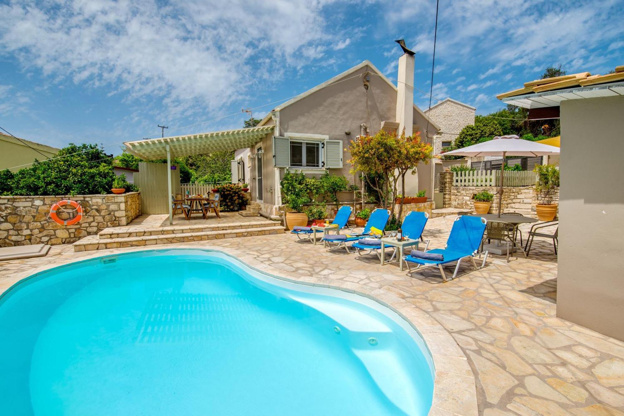 Loggos Seaview Cottage With Private Pool By Konnect Longós Eksteriør billede